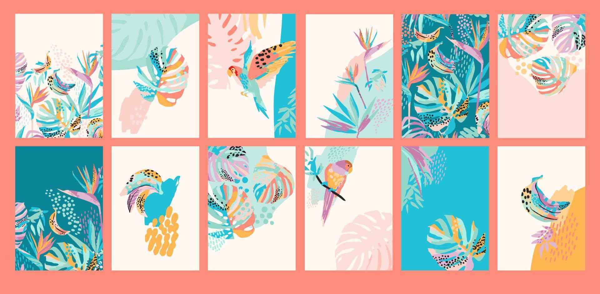 coleção de fundos de arte com natureza tropical abstrata. design moderno para redes sociais, cartazes, capas, cartões, decoração de interiores e outros usos. vetor