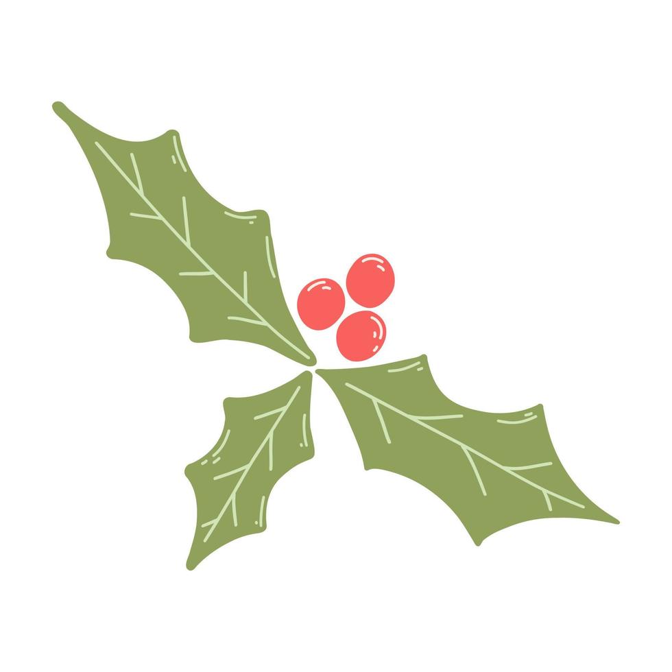 ícone de baga de azevinho em estilo simples de desenho animado. ilustração vetorial desenhada à mão do símbolo de natal vetor