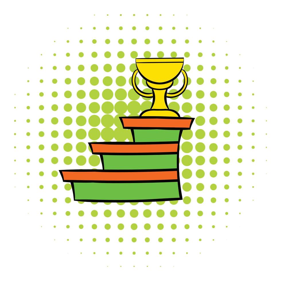 ícone de pedestal e copo vencedor, estilo de quadrinhos vetor