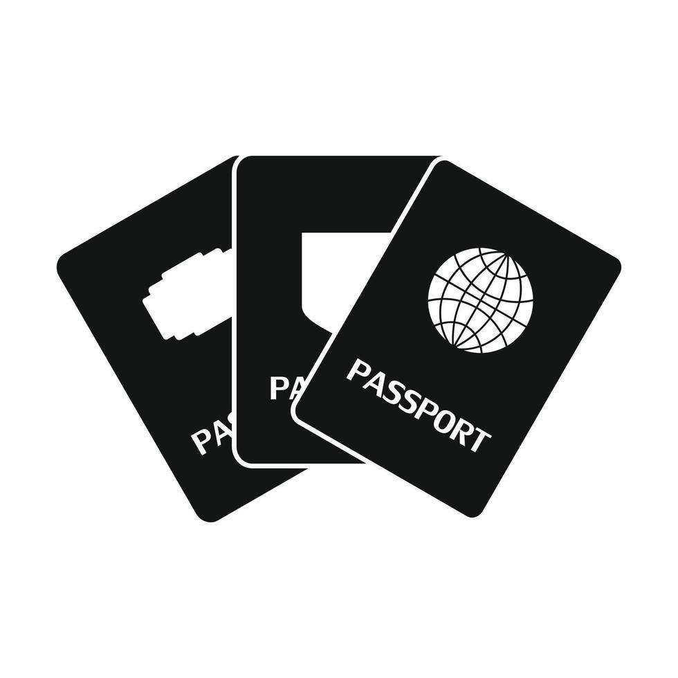 três passaportes preto simples ícone vetor