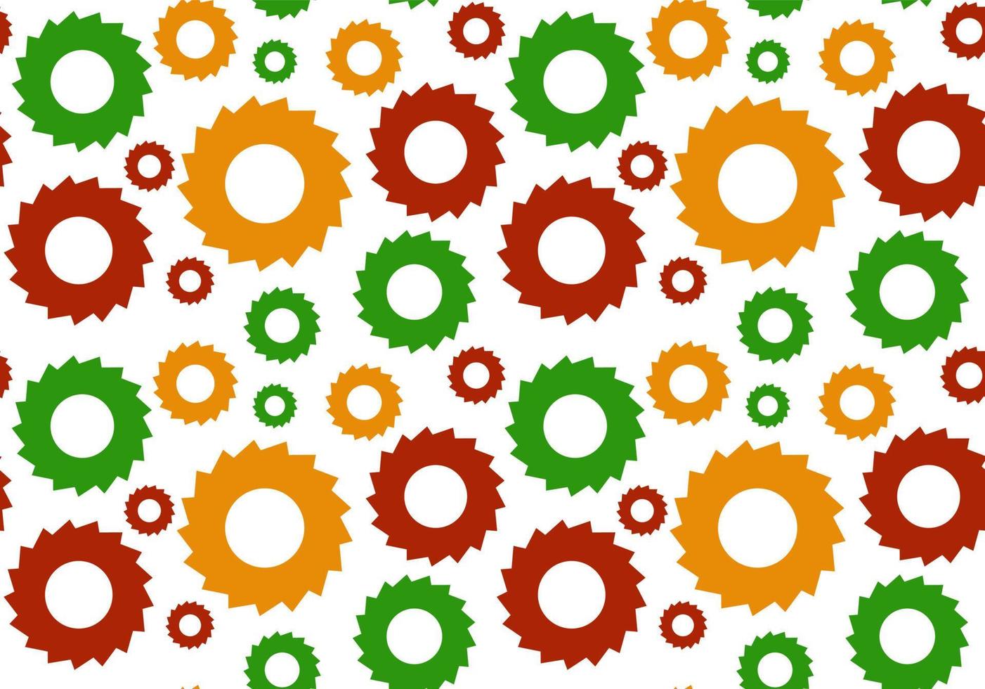 padrão geométrico sem costura. cores verdes, laranja e vermelhas com círculos, engrenagens. ilustração vetorial. vetor