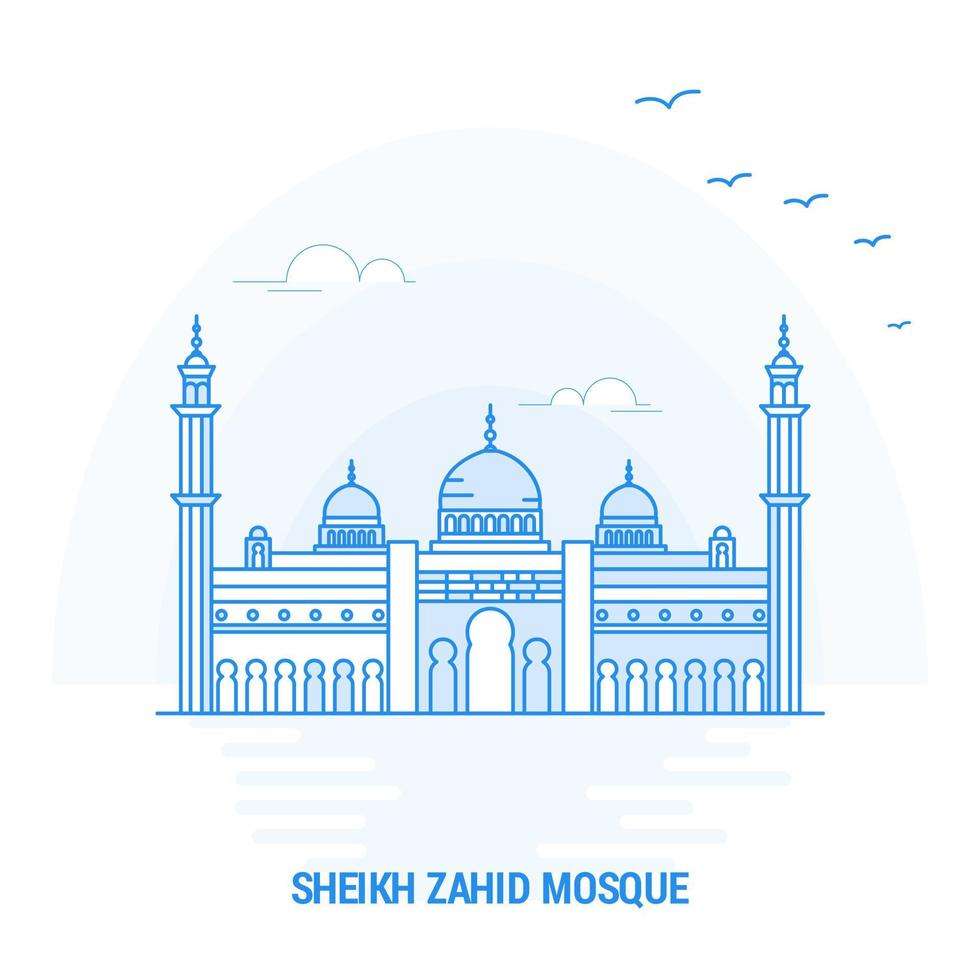 modelo de cartaz e fundo criativo do marco azul da mesquita sheikh zahid vetor