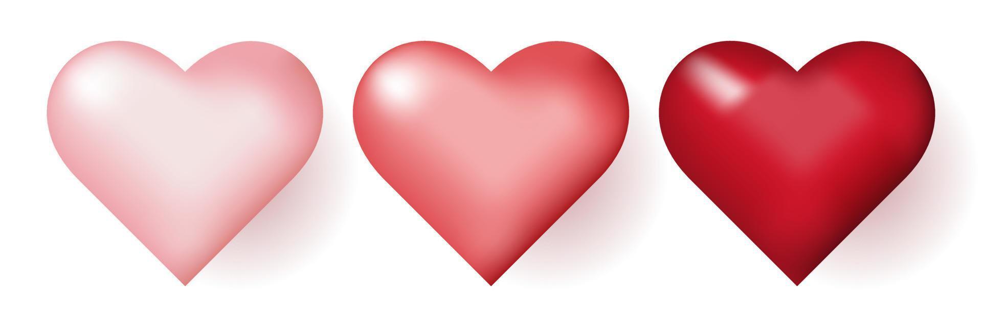 Conjunto de ícones de corações rosa 3D. cartão de feliz dia dos namorados. símbolo do amor. elemento de design de banner dos namorados. adesivos vetor