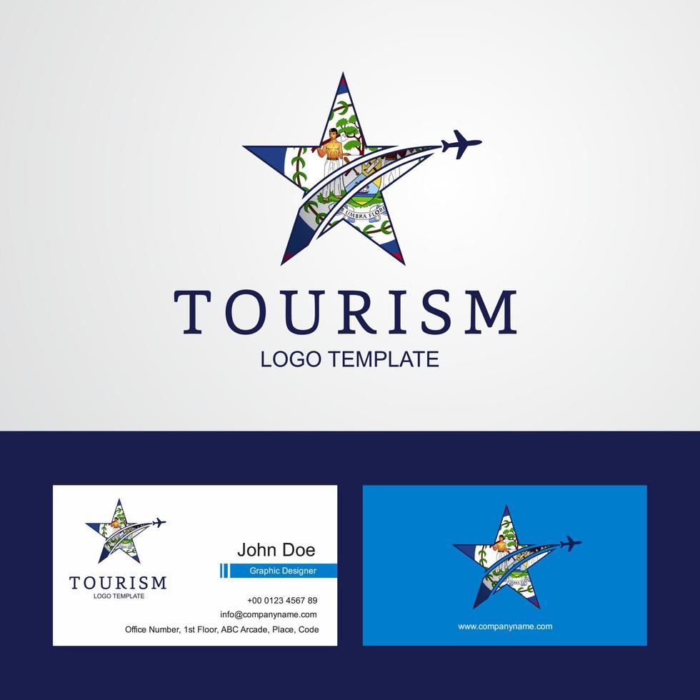 logotipo de estrela criativa de bandeira de viagem de belize e design de cartão de visita vetor