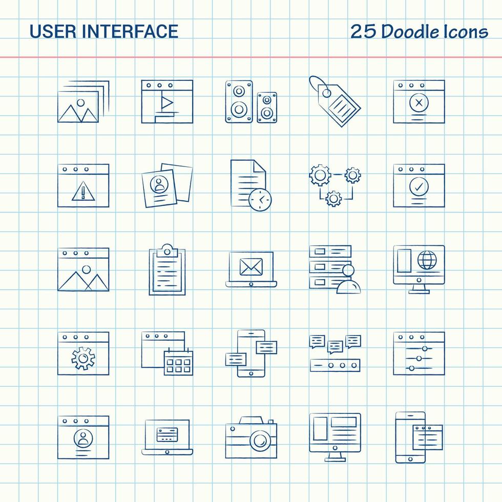 interface do usuário 25 ícones de doodle conjunto de ícones de negócios desenhados à mão vetor