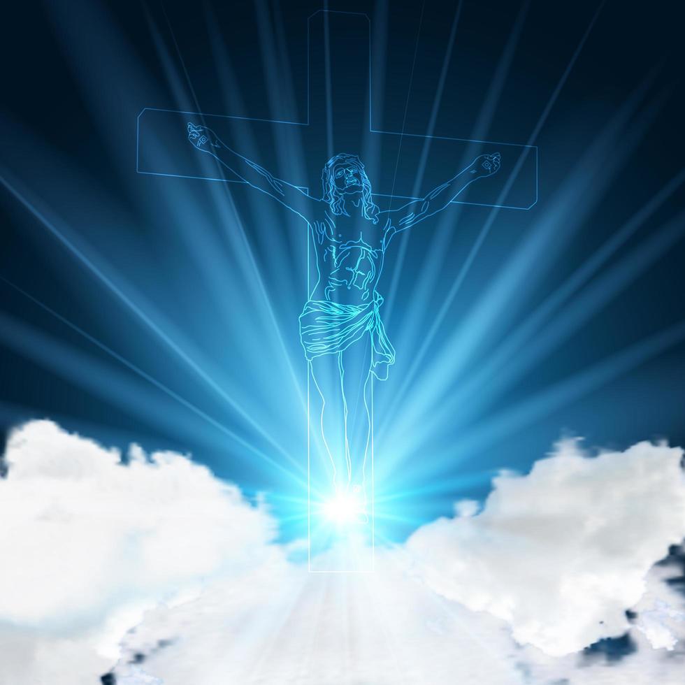Jesus no fundo do céu azul brilhante vetor