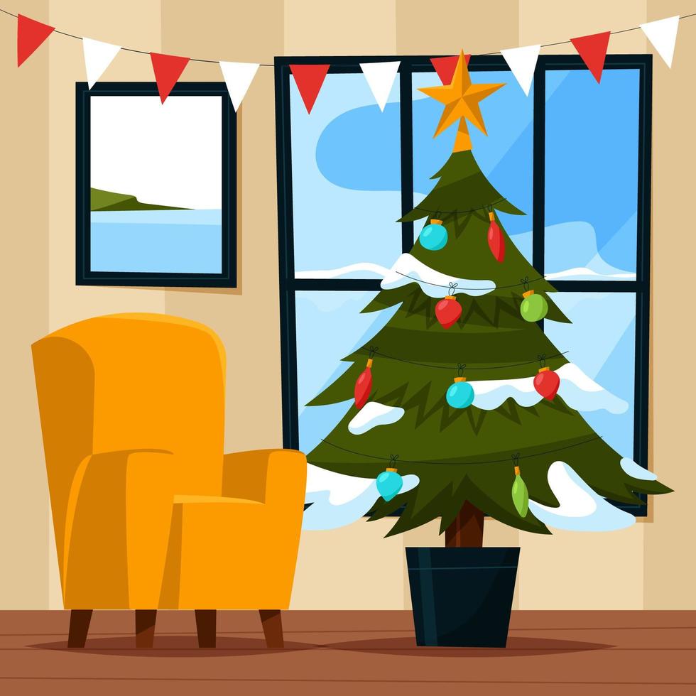 árvore de natal decorada na sala vetor