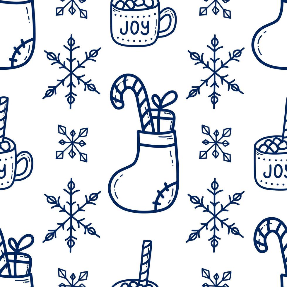 doodle padrão sem emenda de vetor de natal e ano novo