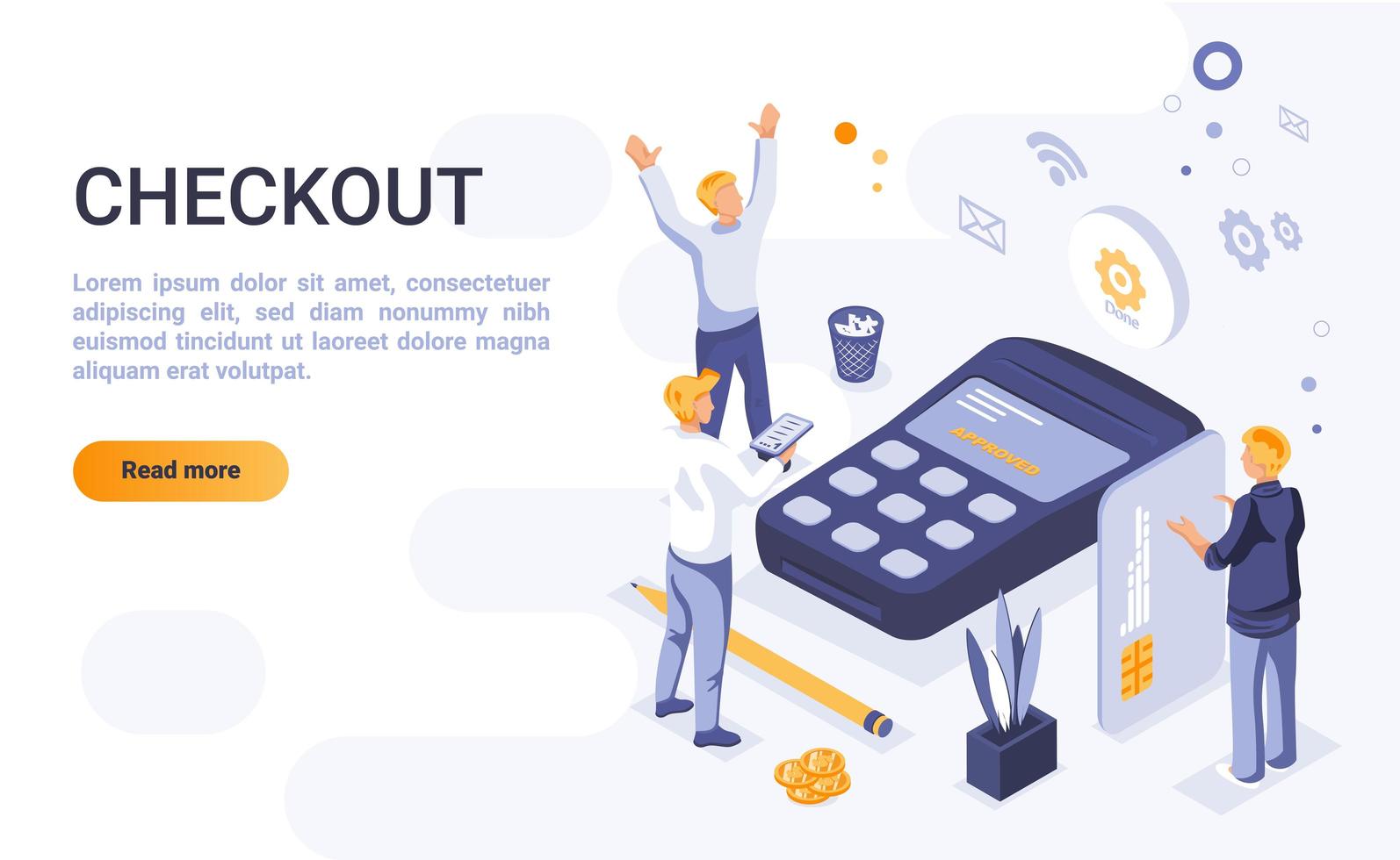 checkout isometric landing page vetor