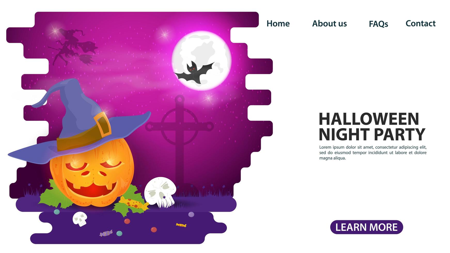 abóbora de halloween com design de página da web de chapéu de bruxa vetor