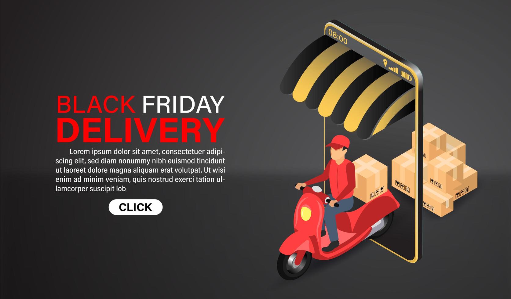 entrega de compras online black friday por design de scooter vetor