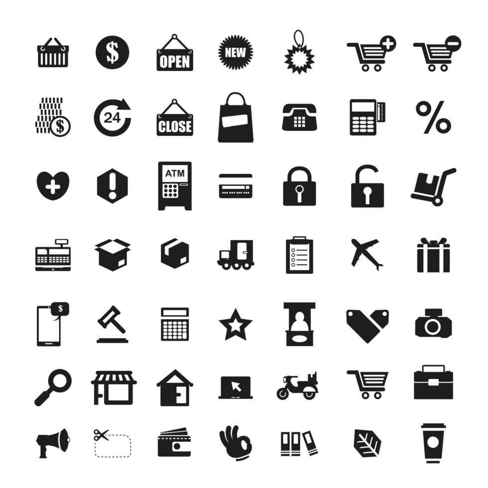 conjunto de ícones de compras pretos vetor