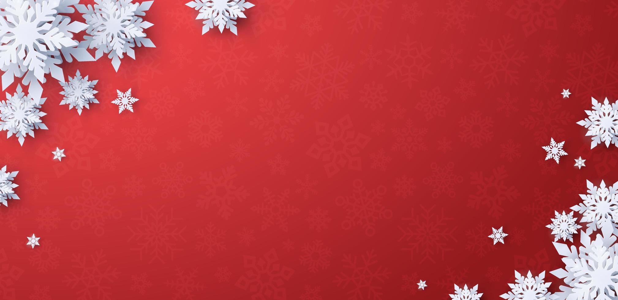fundo de banner vermelho de natal com flocos de neve vetor