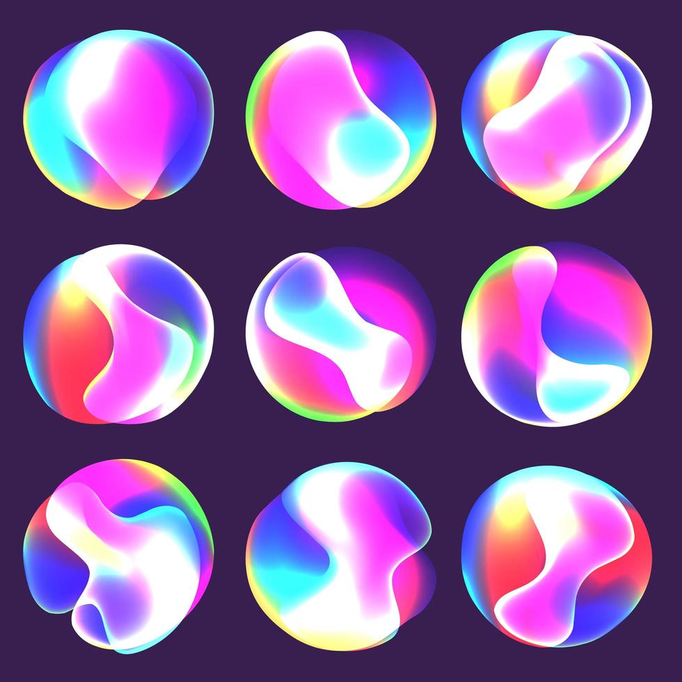 conjunto de esfera holográfica de gradiente brilhante fluido vetor