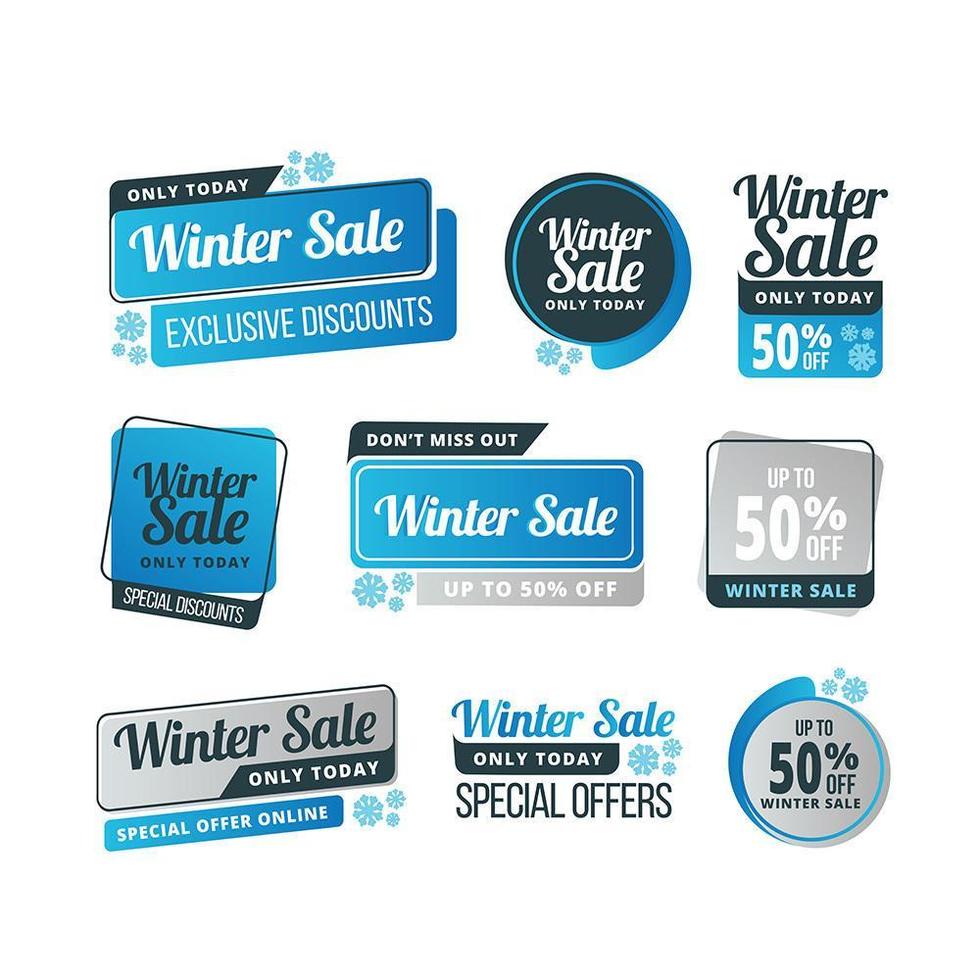 pacote de etiquetas de venda de inverno azul vetor