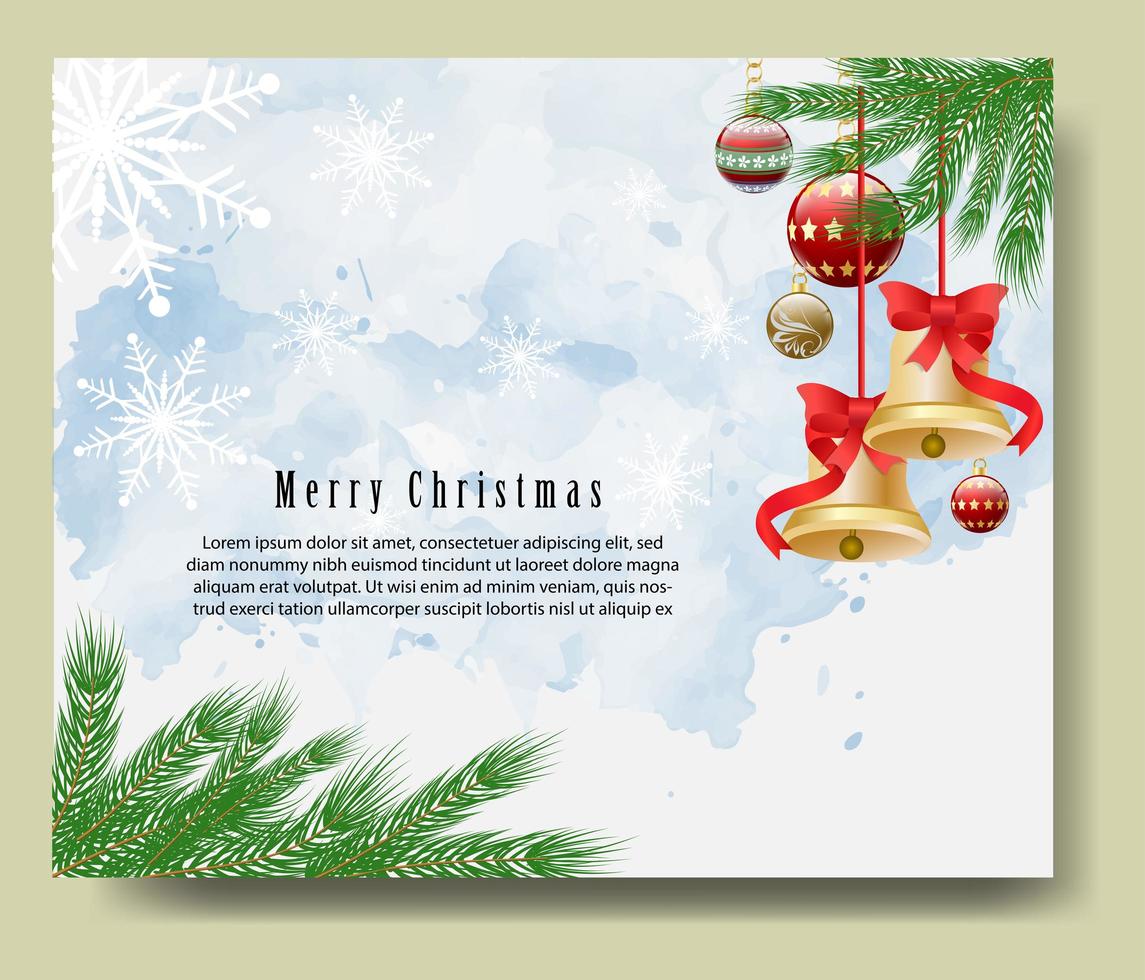cartão de feliz natal com galhos e sinos vetor