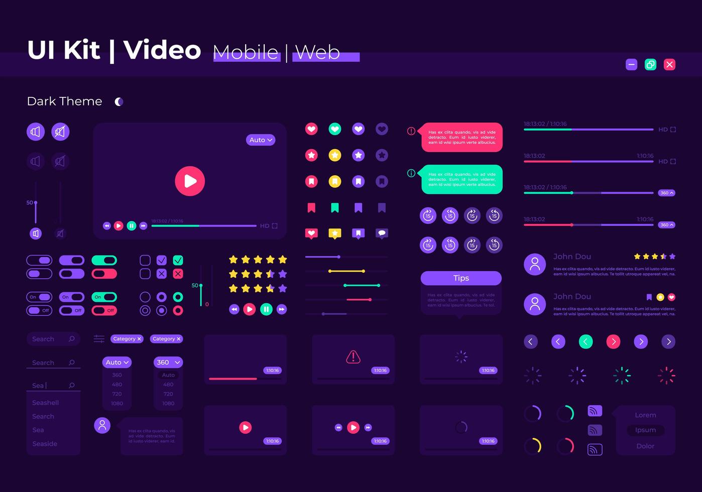 kit de elementos de interface do usuário de vídeo vetor