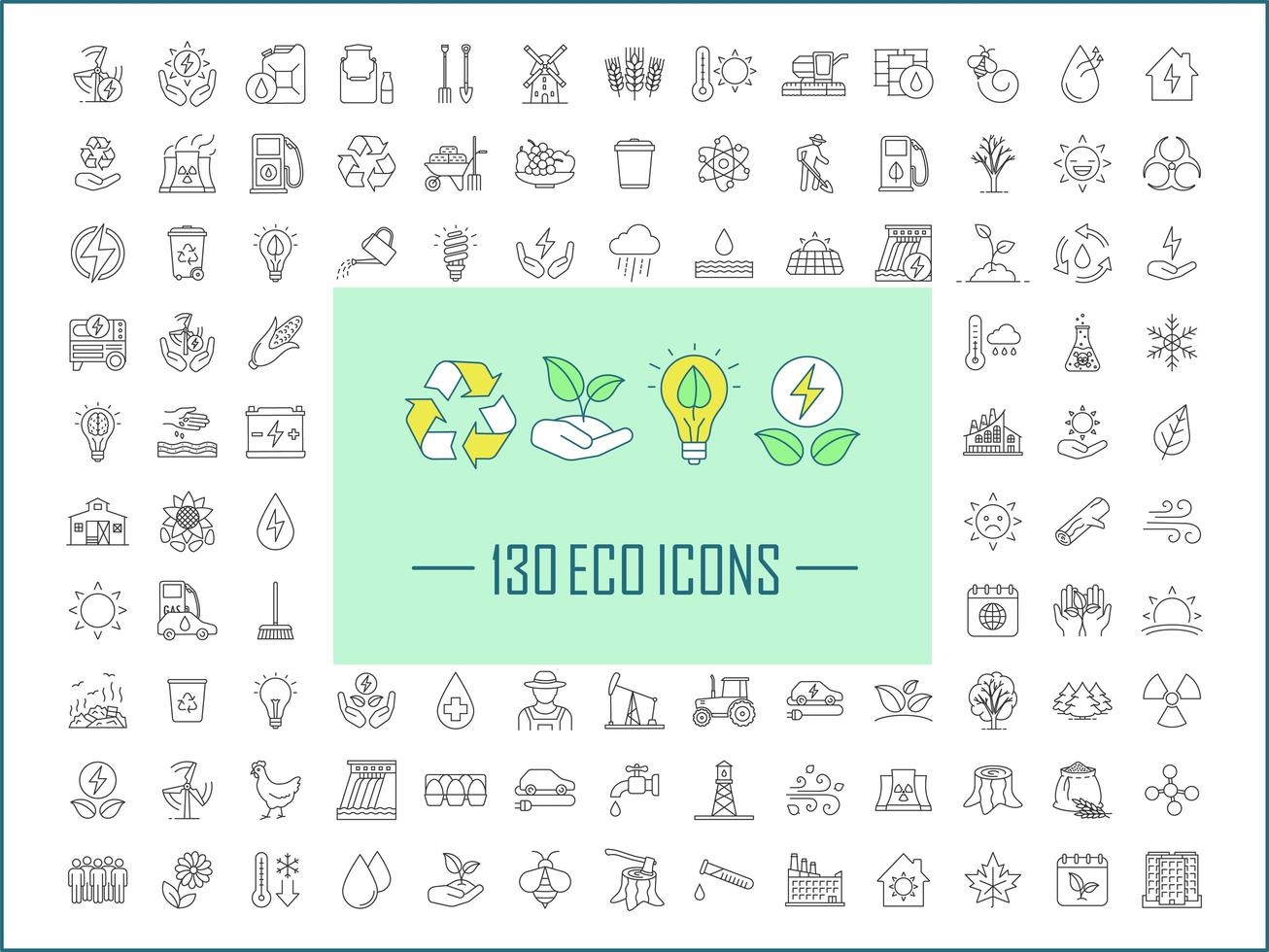 Conjunto de ícones lineares de ecologia e cuidados com a natureza vetor