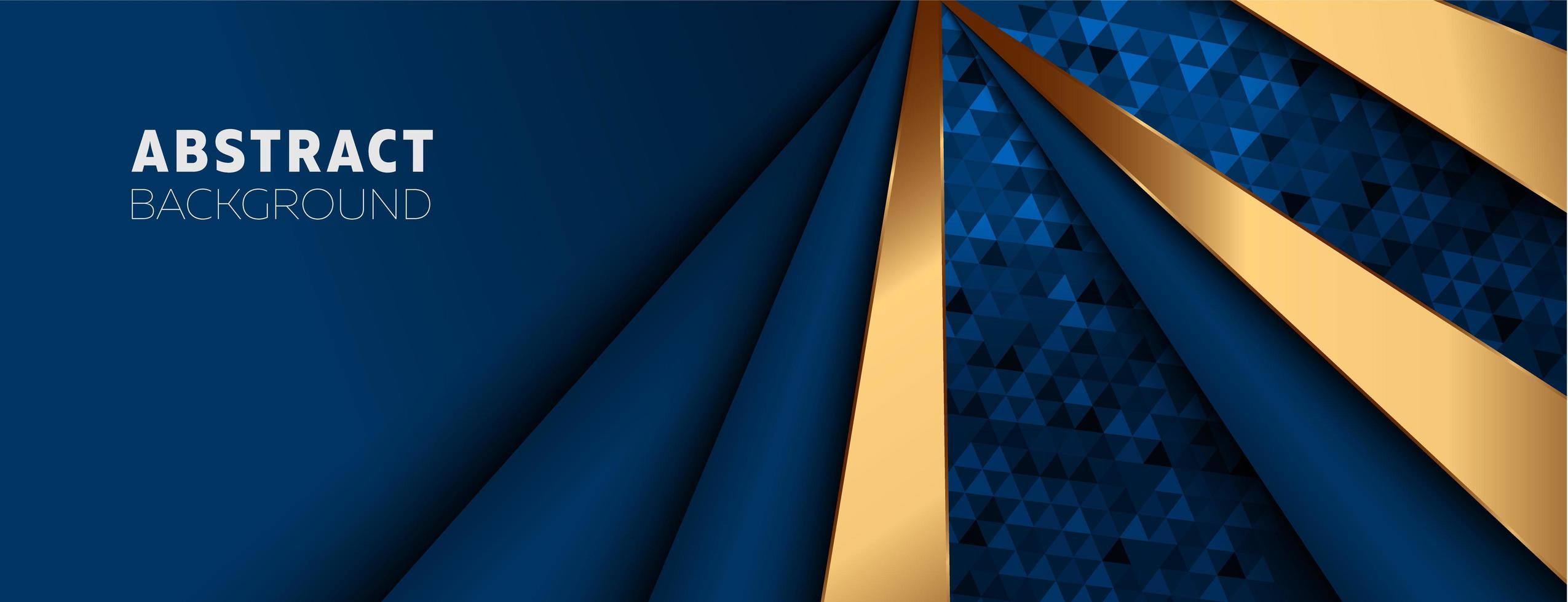 desenho de banner com camadas em ângulo azul e dourado com triângulos vetor