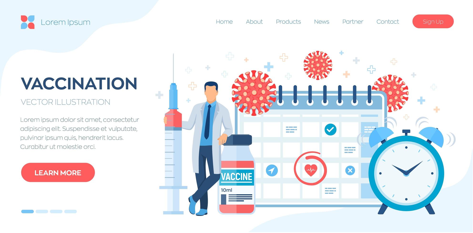 vacinação, banner da página inicial da campanha de imunização vetor
