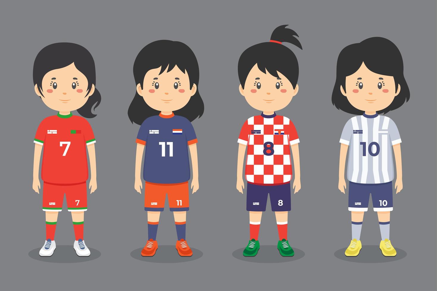 conjunto de personagens do futebol feminino vetor