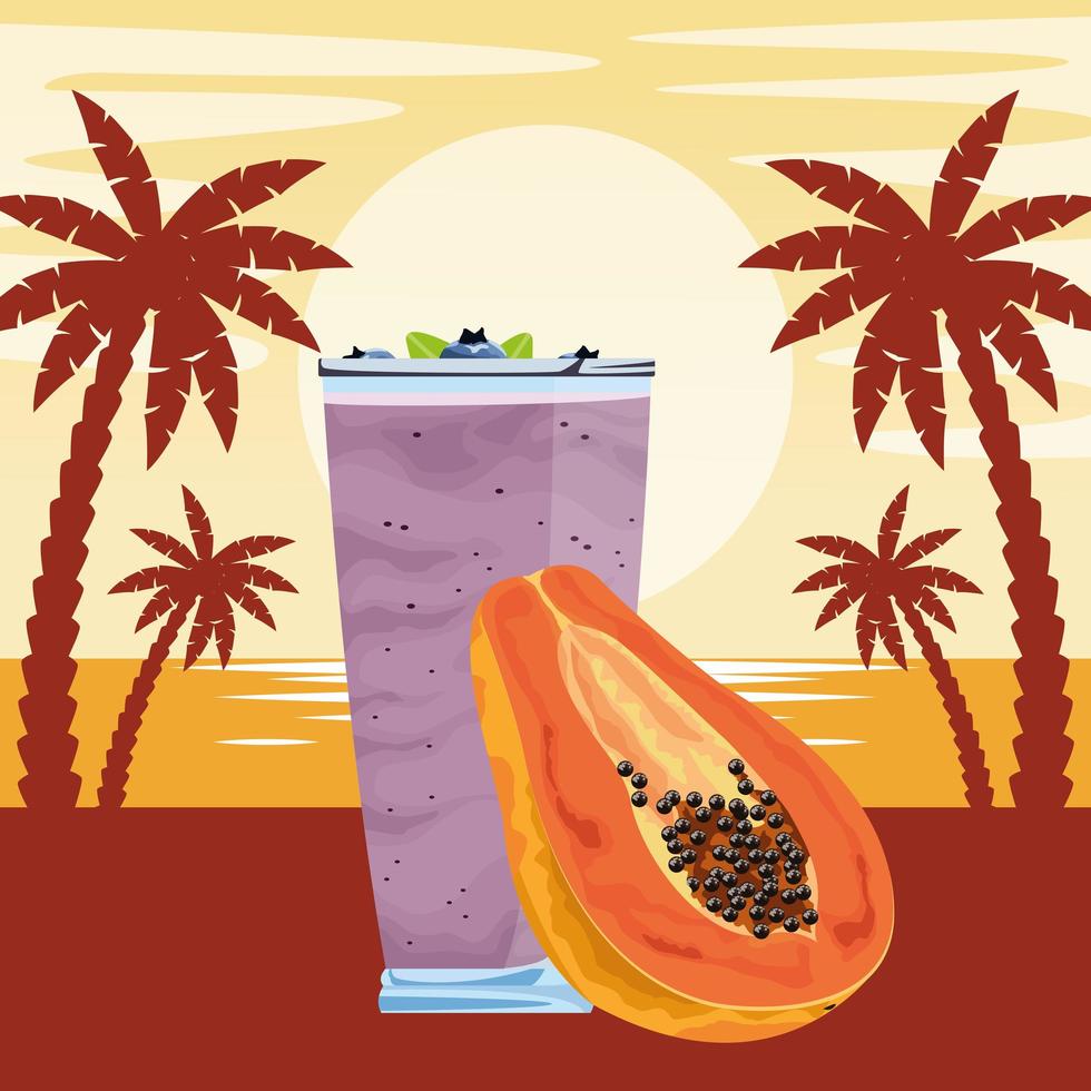 fruta tropical e bebida batida vetor