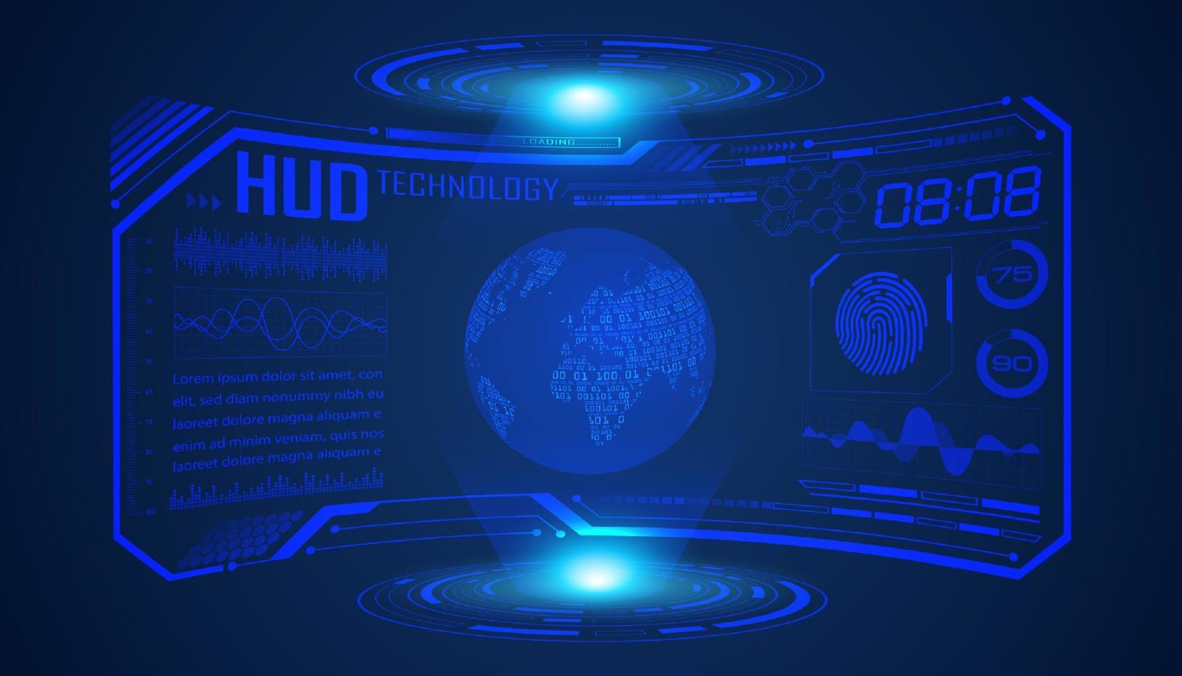 fundo de tela de tecnologia hud moderna com globo azul vetor