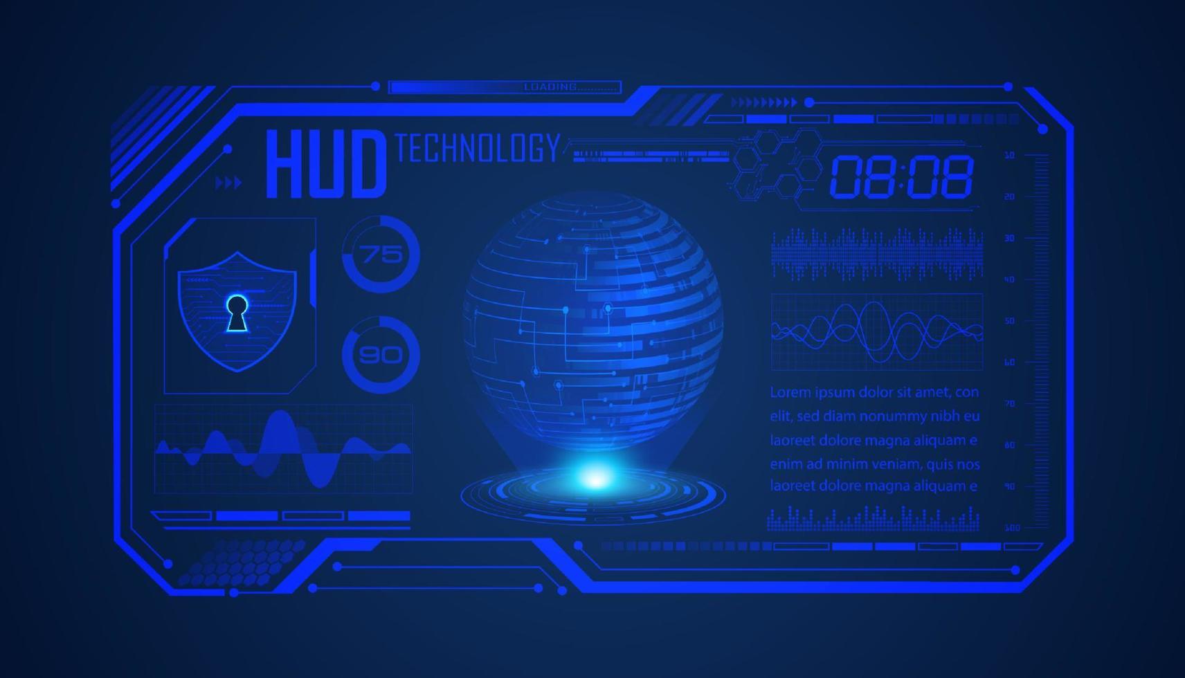 fundo de tela de tecnologia hud moderna com globo azul vetor