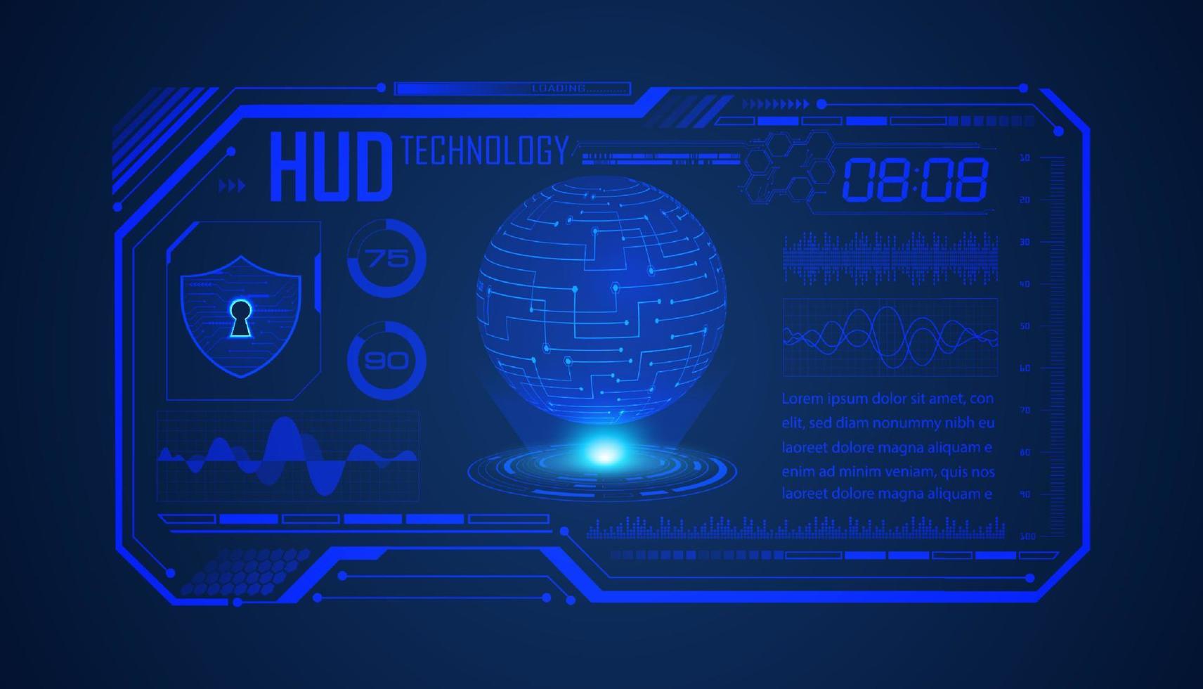 fundo de tela de tecnologia hud moderna com globo azul vetor