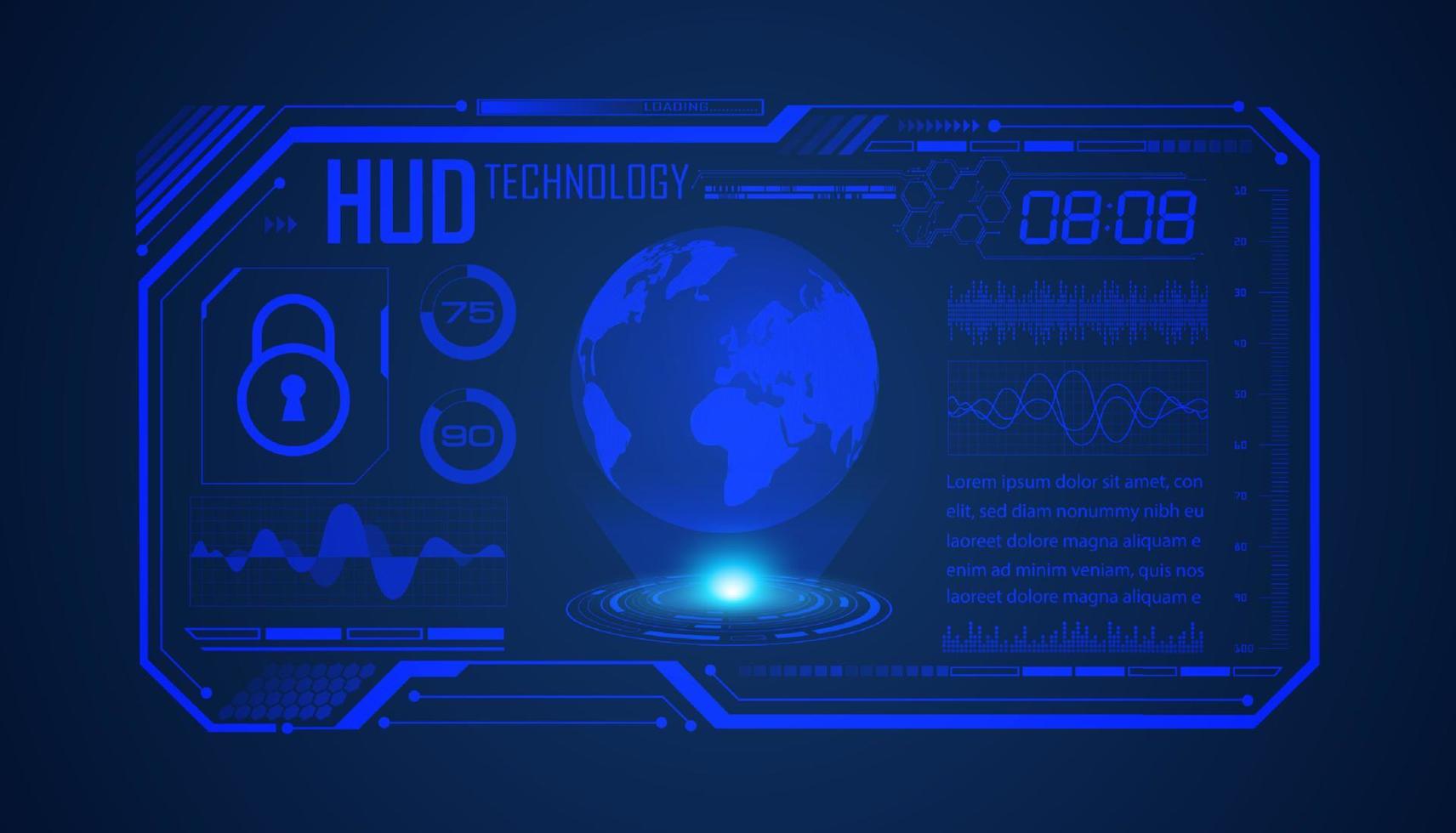 fundo de tela de tecnologia hud moderna com globo azul vetor