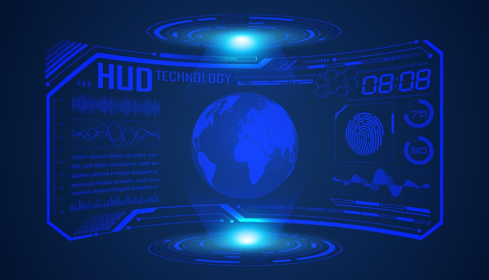 fundo de tela de tecnologia hud moderna com globo azul vetor