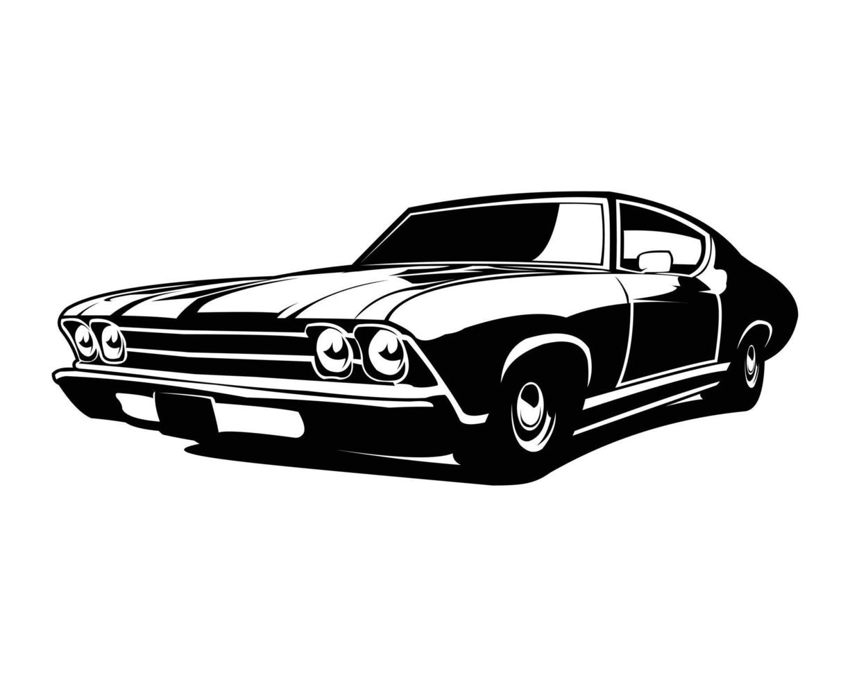 Logotipo do muscle car dos anos 1970 isolado na vista frontal do fundo branco. ilustração vetorial disponível no eps 10. vetor