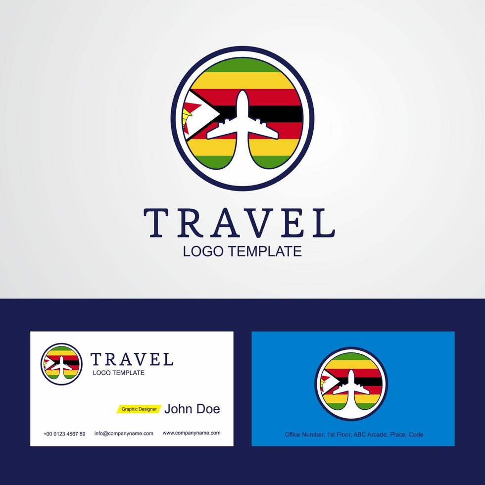 logotipo de bandeira de círculo criativo de viagem zimbabwe e design de cartão de visita vetor