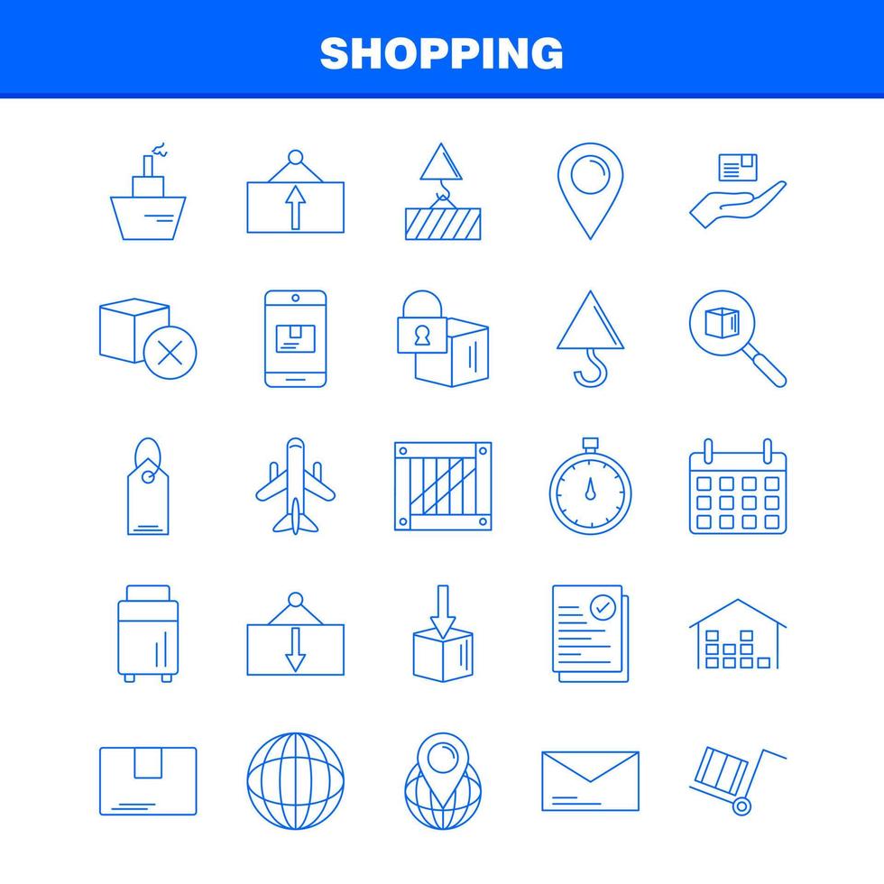 ícone da linha de compras para impressão na web e kit uxui móvel, como entrega de caixa, bloqueio de remessa, pacote de entrega de carga, vetor de pacote de pictograma de remessa