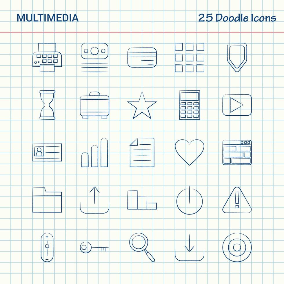 multimídia 25 doodle icons conjunto de ícones de negócios desenhados à mão vetor