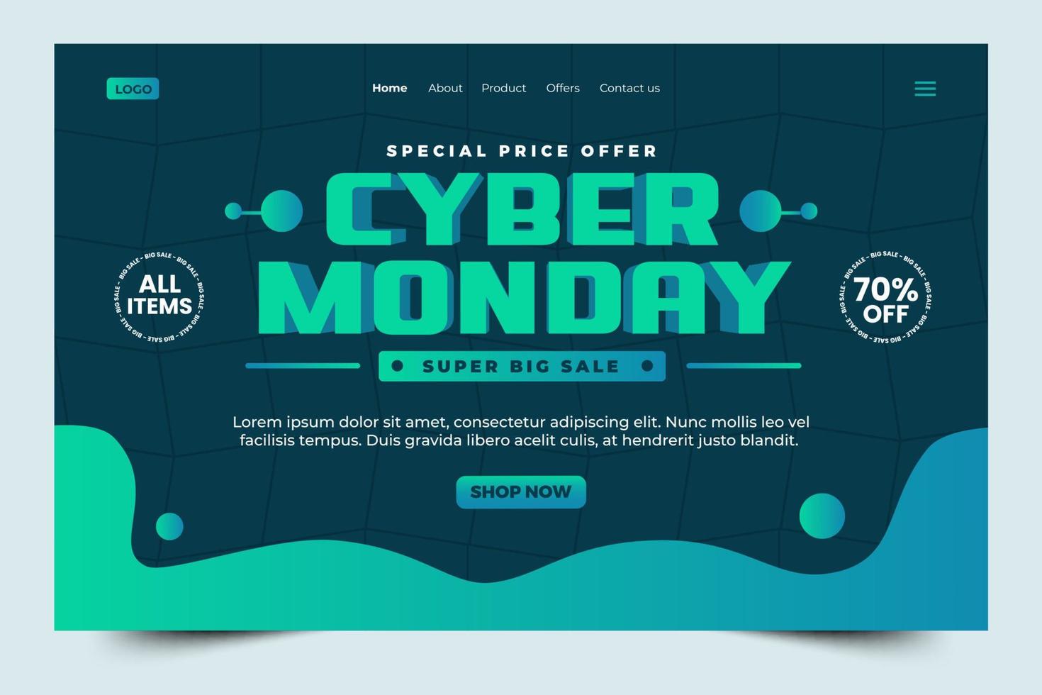 o modelo de design da página de destino da cyber monday é fácil de personalizar vetor