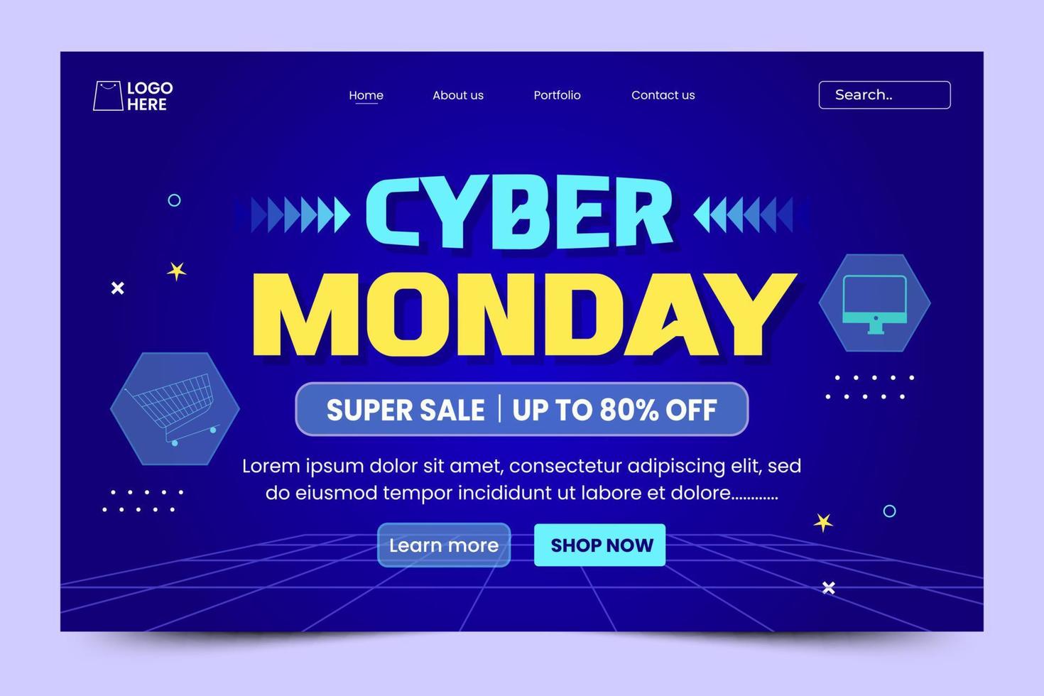 o modelo de design da página de destino da cyber monday é fácil de personalizar vetor