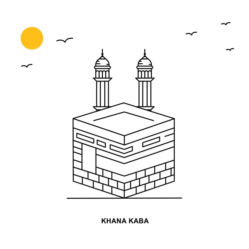 khana kaba monumento mundo viagens fundo de ilustração natural em estilo de linha vetor