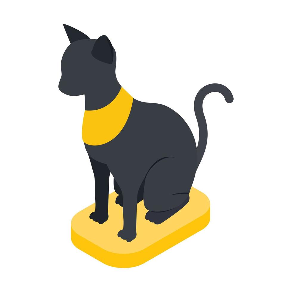 ícone de gato egípcio preto, estilo 3d isométrico vetor