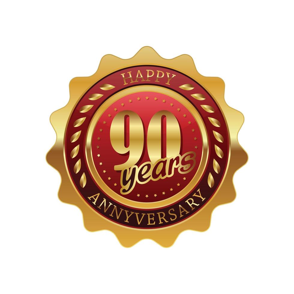 etiqueta dourada do aniversário de 90 anos vetor