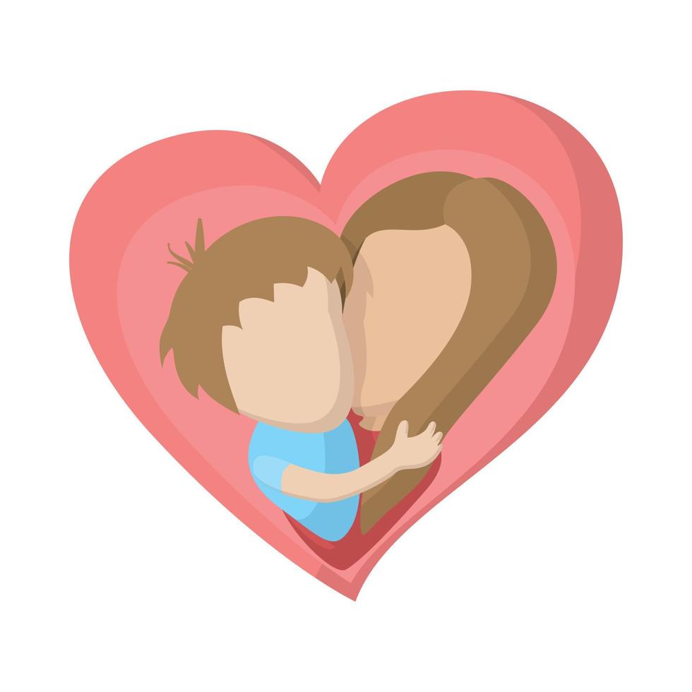 coração rosa com ícone de desenho animado de mãe e filho vetor