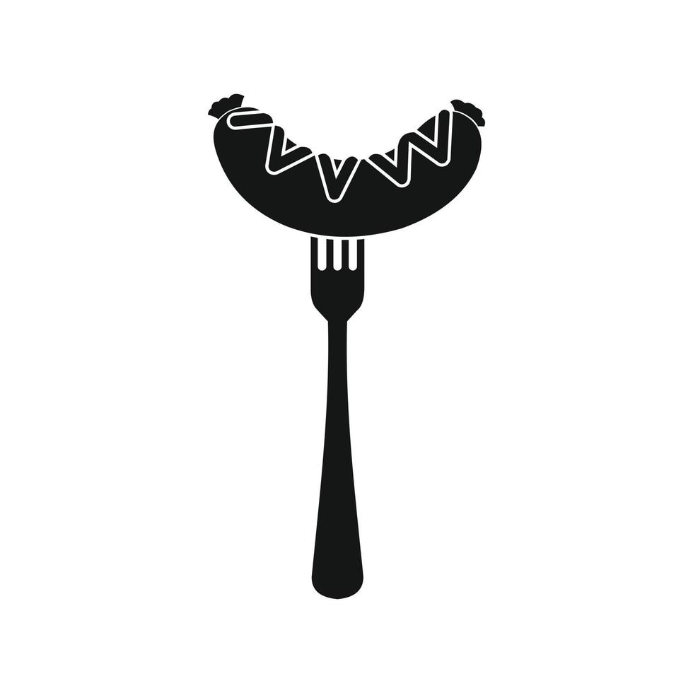 salsicha em um ícone de garfo, estilo simples vetor