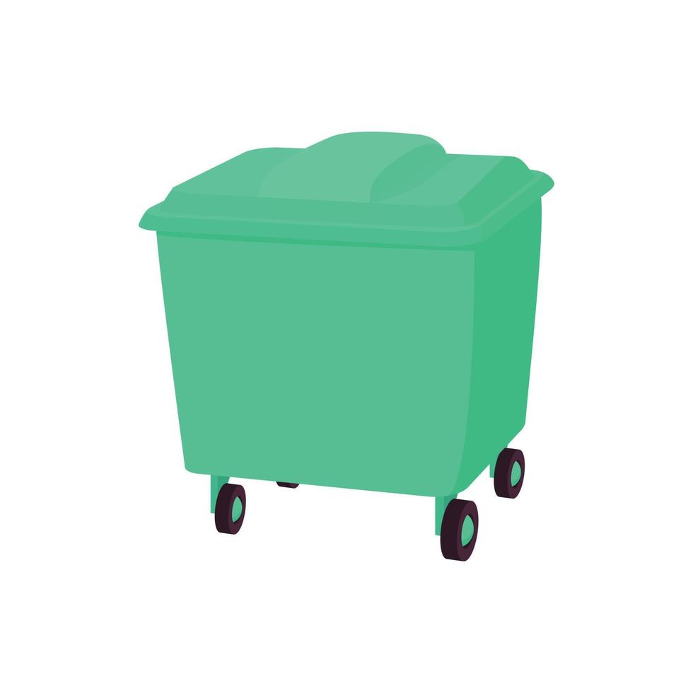 ícone de recipiente de lixo verde, estilo cartoon vetor