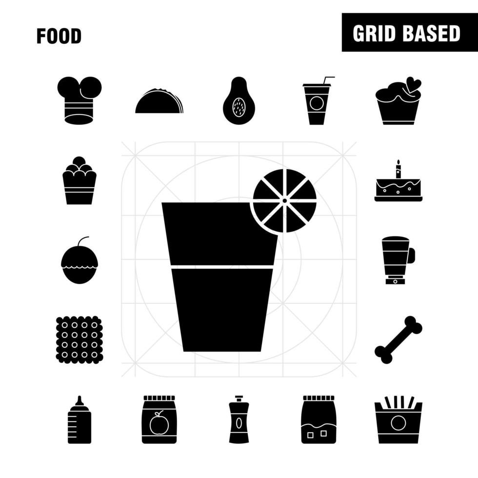 ícones de glifo sólido de alimentos definidos para infográficos kit uxui móvel e design de impressão incluem chá café refeição comida pimenta sal coleção de refeição comida logotipo infográfico moderno e vetor de pictograma