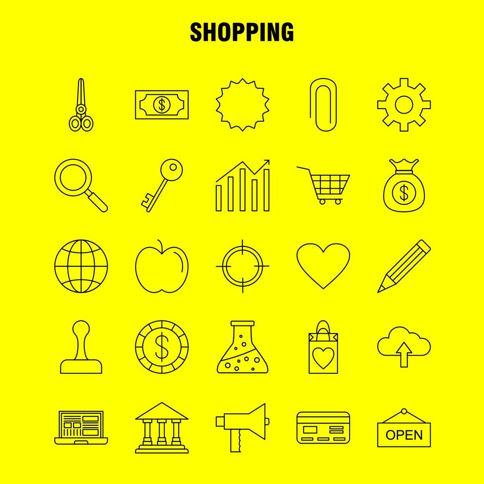 ícone de linha de compras para impressão na web e kit de uxui móvel, como gráfico de crescimento de finanças de negócios vetor de pacote de pictograma de alvo de finanças de negócios