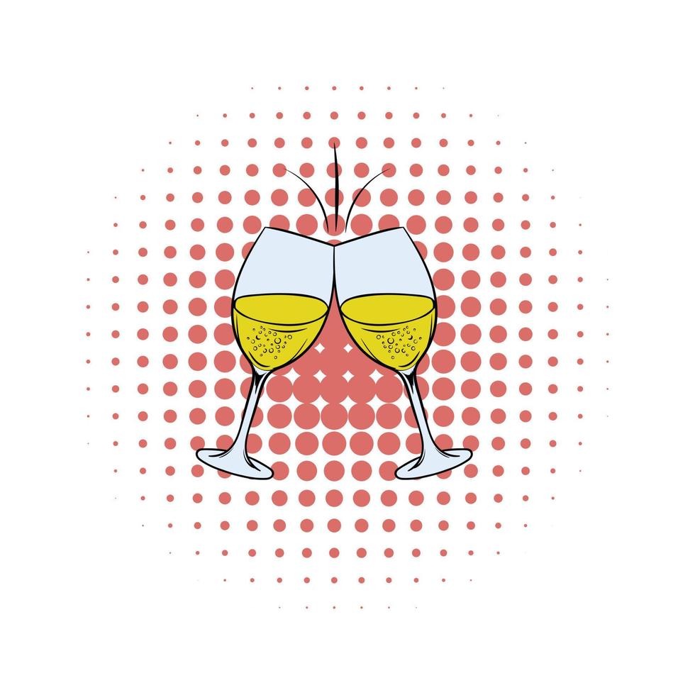copos de ícone de quadrinhos de vinho branco vetor