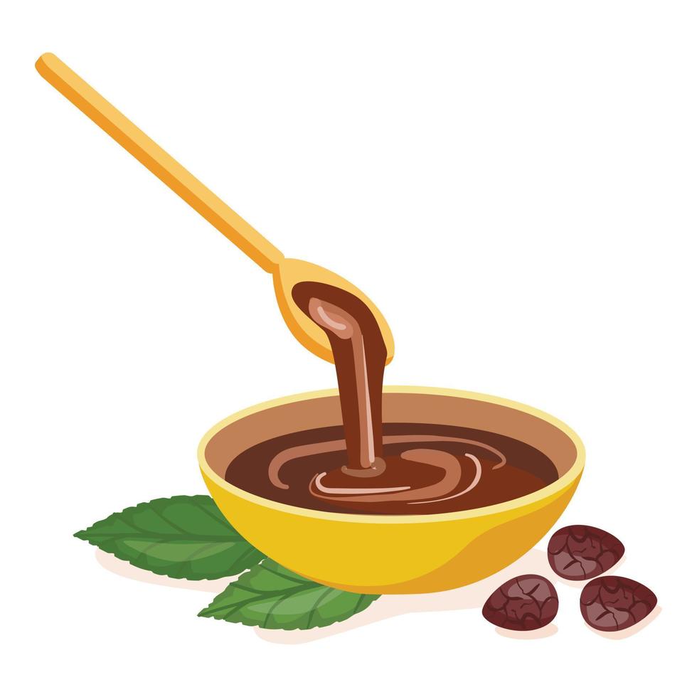 vetor de desenhos animados de ícone de tigela de chocolate quente. planta de cacau