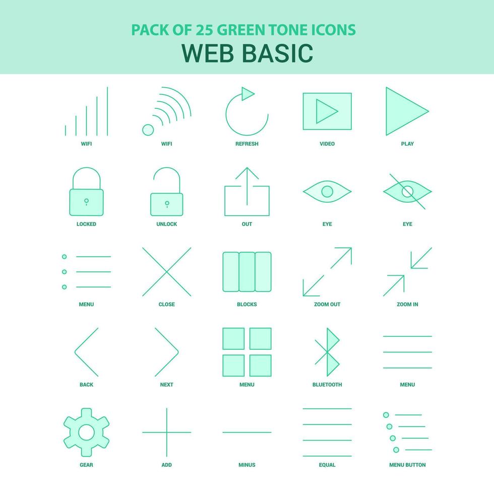 25 conjunto de ícones básicos da web verde vetor