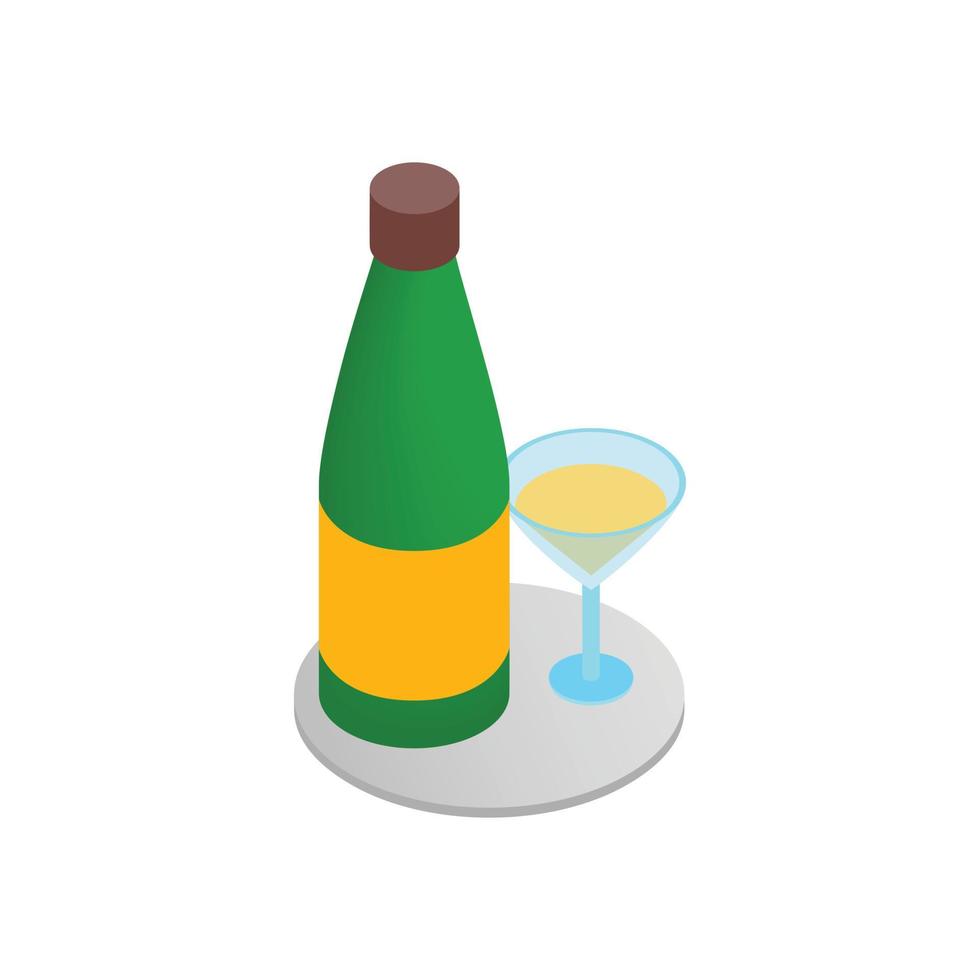ícone isométrico 3d de champanhe e copo vetor
