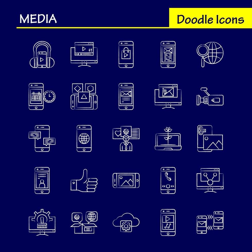 ícone desenhado à mão de mídia para impressão na web e kit uxui móvel, como vetor de pacote de pictograma de correio de celular móvel internet mundo celular